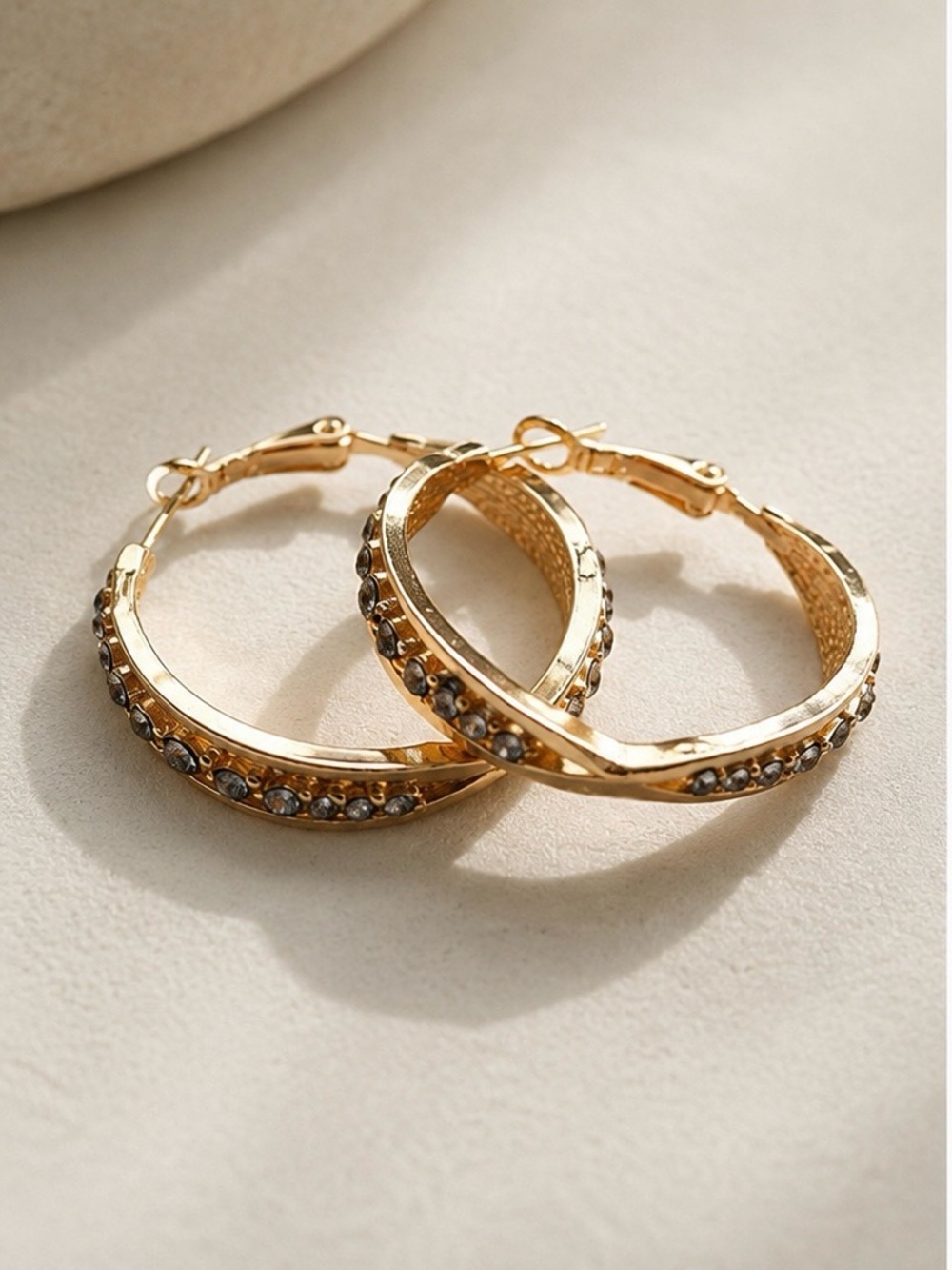 Gold Hoop Earrings with Crystal Accent - Women Jewelry